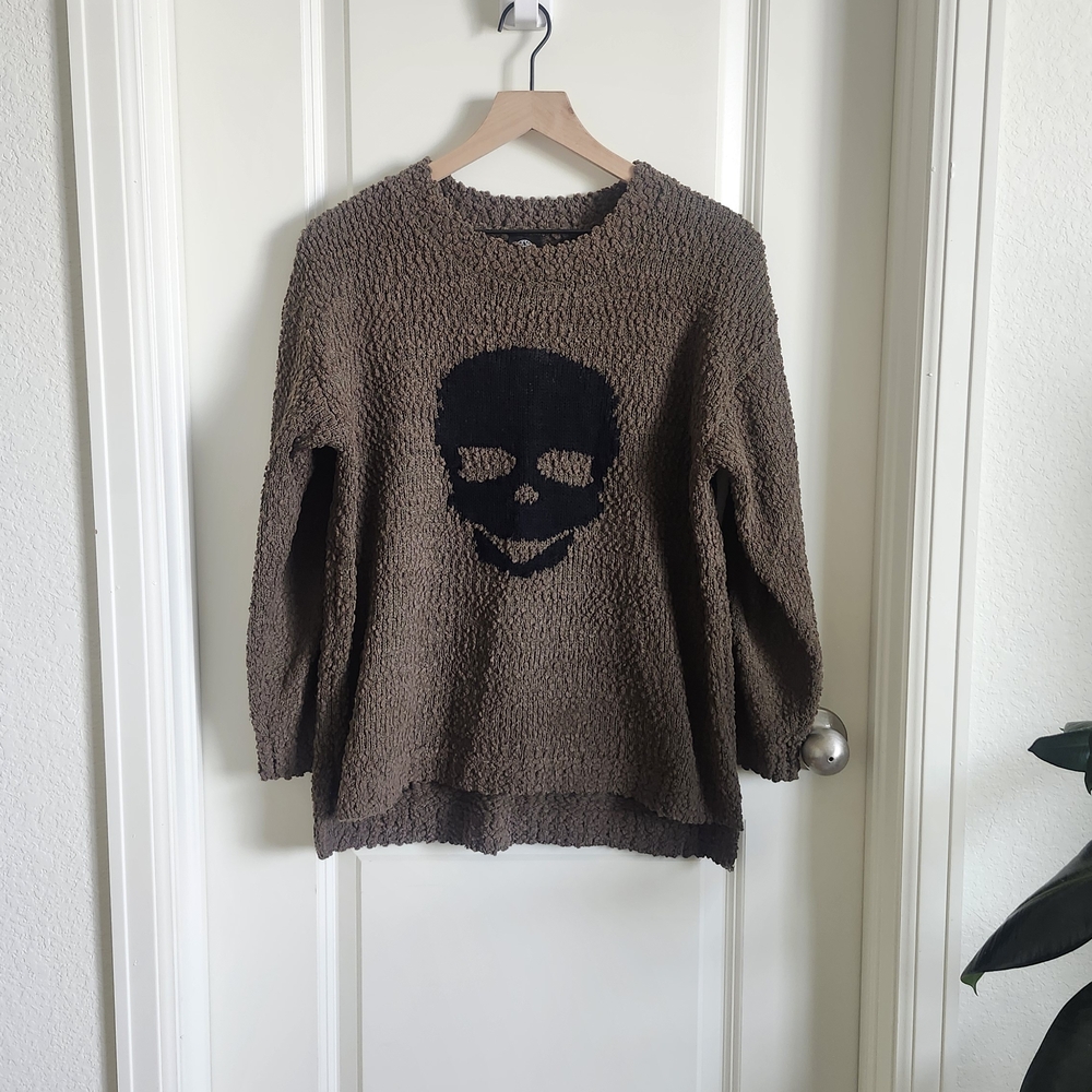 Bobeau Olive Crewneck Skull Sweater